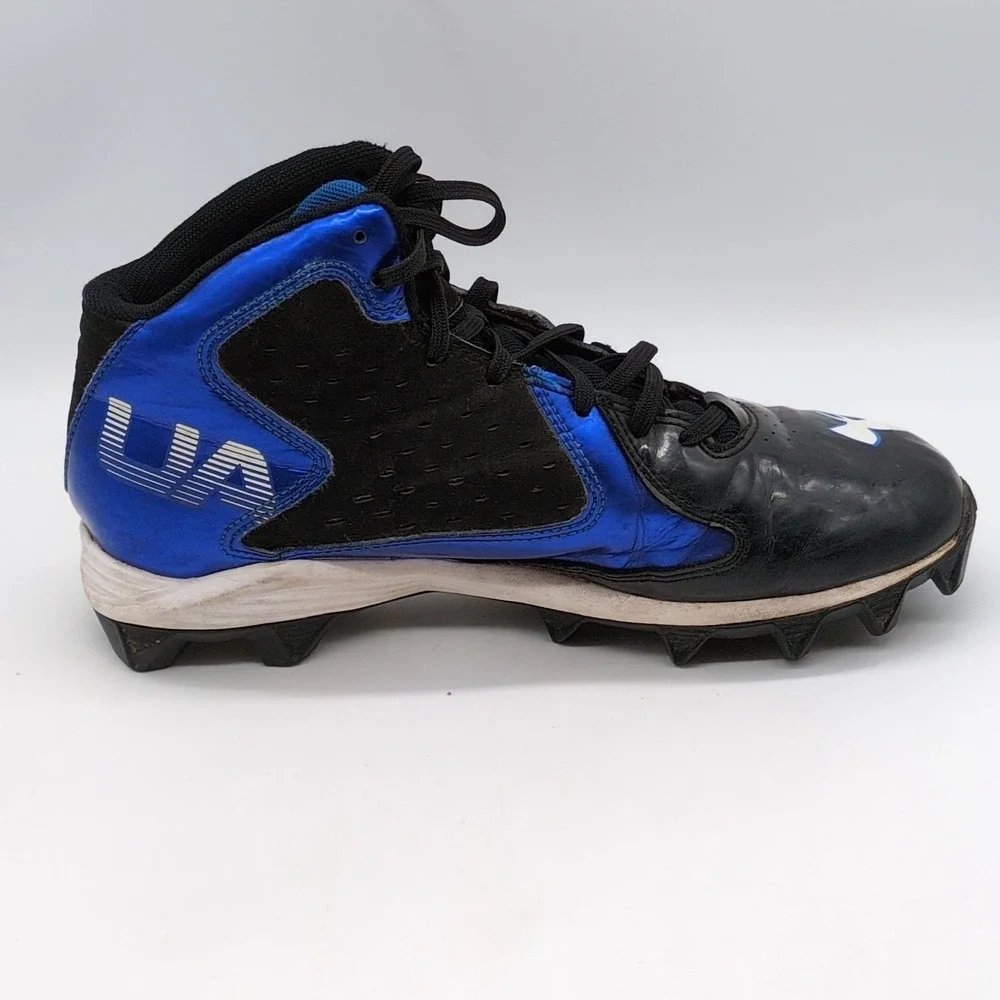 Under Armour Shoes Mens Hammer Black Blue 7 Football Cleats Mid Top 1258031-041